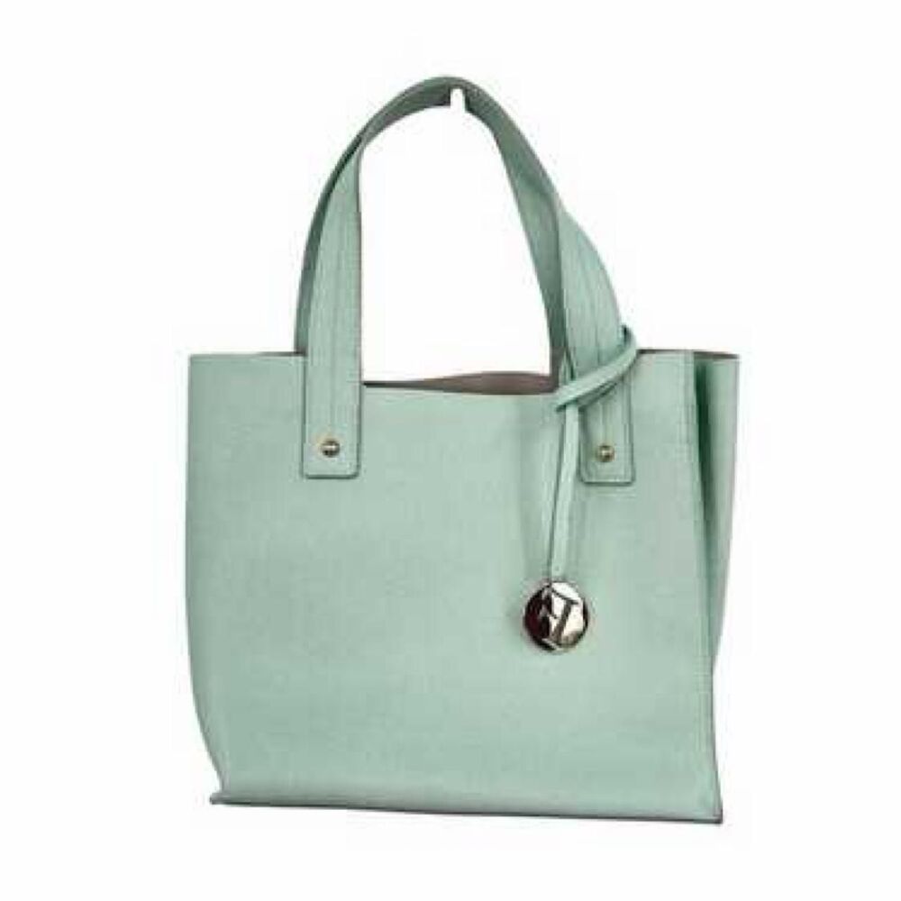 Furla Muse Divide It Medium Leather Tote Pale Mint Gold Charm Y2K